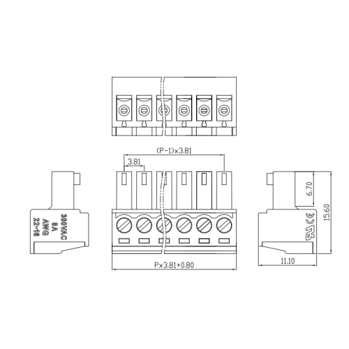 Tête de borne de terminal rechargeable de 3,81 mm